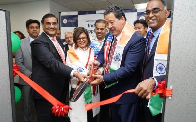 CGI India Seattle Prakash Gupta, Mayor of Seattle Bruce Harell and State Rep Vandan Slatter at the inauguration of the India Consular Centre in Seattle